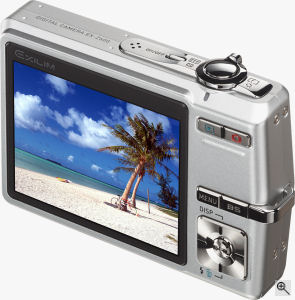 Casio's EXILIM EX-Z600 digital camera. Courtesy of Casio, with modifications by Michael R. Tomkins. Click for a bigger picture!
