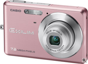 Casio's EXILIM CARD EX-Z77 digital camera. Courtesy of Casio, with modifications by Michael R. Tomkins. Click for a bigger picture!