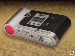 Concord's Eye-Q 3X digital camera, front left quarter view. Courtesy of Concord Camera Corp. Click for a bigger picture!