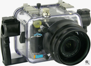Fantasea Line's F350D waterproof camera housing. Courtesy of Fantasea Line, with modifications by Michael R. Tomkins. Click for a bigger picture!