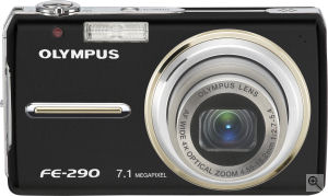 Olympus' FE-290 digital camera. Courtesy of Olympus, with modifications by Michael R. Tomkins. Click for a bigger picture!