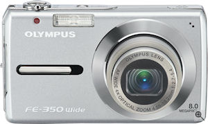 Olympus' FE-350 digital camera. Courtesy of Olympus, with modifications by Michael R. Tomkins. Click for a bigger picture!