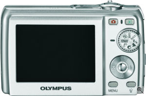 Olympus' FE-200 digital camera. Courtesy of Olympus, with modifications by Michael R. Tomkins. Click for a bigger picture!