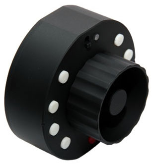 Three quarter view of the Okii USB Follow Focus controller. Photo provided by Okii Systems LLC.