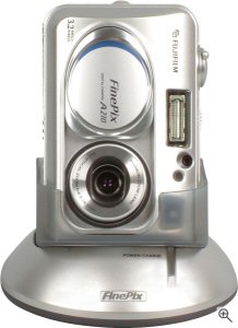 Fuji's FinePix A210 digital camera. Courtesy of Fuji, with modifications by Michael R. Tomkins. Click for a bigger picture!