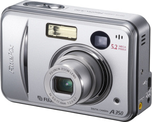 Fujifilm's FinePix A350 digital camera. Courtesy of Fujifilm, with modifications by Michael R. Tomkins. Click for a bigger picture!