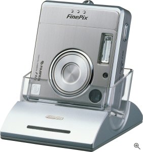 Fujifilm's FinePix F420 Zoom digital camera. Courtesy of Fujifilm UK, with modifications by Michael R. Tomkins. Click for a bigger picture!