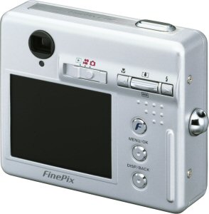 Fujifilm's FinePix F440 digital camera. Courtesy of Fujifilm, with modifications by Michael R. Tomkins. Click for a bigger picture!