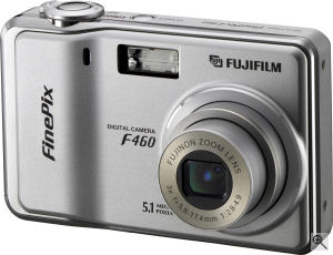 Fujifilm's FinePix F460 digital camera. Courtesy of Fujifilm, with modifications by Michael R. Tomkins. Click for a bigger picture!