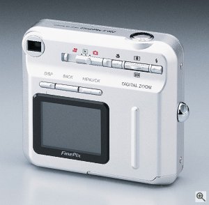 Fuji's FinePix F402 digital camera. Courtesy of Fuji Photo Film U.S.A. Inc., with modifications by Michael R. Tomkins. Click for a bigger picture!