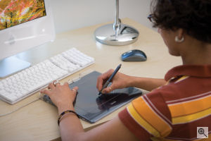 Wacom's Graphire4 tablet. Courtesy of Wacom, with modifications by Michael R. Tomkins. Click for a bigger picture!