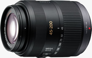 Panasonic's LUMIX G VARIO 45-200mm/F4.0-5.6/MEGA O.I.S. lens. Courtesy of Panasonic, with modifications by Michael R. Tomkins. Click for a bigger picture!