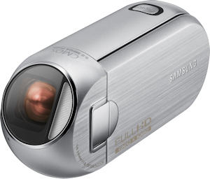 Samsung's HMX-R10 camcorder. Courtesy of Samsung, with modifications by Michael R. Tomkins. Click for a bigger picture!