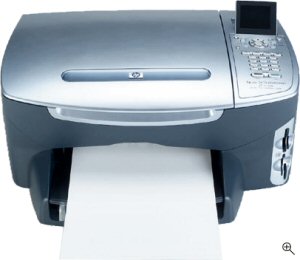 Hewlett Packard's PSC 2410 Photosmart all-in-one printer. Courtesy of Hewlett Packard, with modifications by Michael R. Tomkins. Click for a bigger picture!