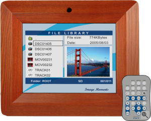 Digital Foci's Image Moments IMT-080 LCD picture frame. Courtesy of Digital Foci, with modifications by Michael R. Tomkins. Click for a bigger picture!