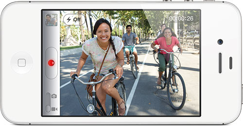 Taking a picture with the upgraded rear camera in Apple's iPhone 4S. Image provided by Apple Inc. Click for a bigger picture!