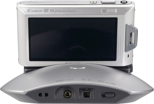 Sony Cyber-shot TX1 digital camera on the Party-shot IPT-DS1 dock. Photo provided by Sony Electronics Inc. Click for a bigger picture!