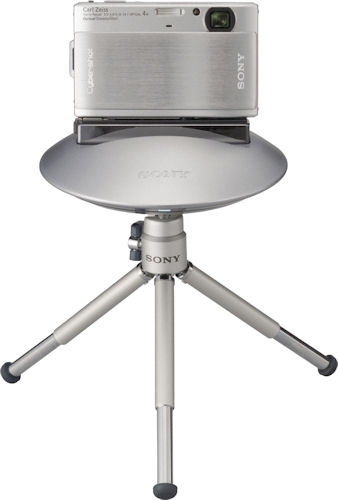 Both Cyber-shot TX1 and Party-shot DS1 mounted on a small tripod. Photo provided by Sony Electronics Inc. Click for a bigger picture!