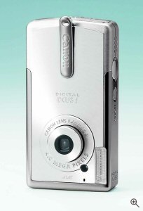 Canon's Digital IXUS i digital camera. Courtesy of Canon, with modifications by Michael R. Tomkins. Click for a bigger picture!