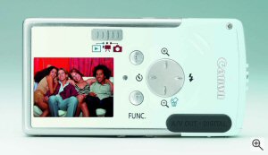 Canon's Digital IXUS i digital camera. Courtesy of Canon, with modifications by Michael R. Tomkins. Click for a bigger picture!