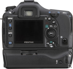 Pentax's K10D single-lens reflex digital camera. Courtesy of Pentax, with modifications by Michael R. Tomkins. Click for a bigger picture!