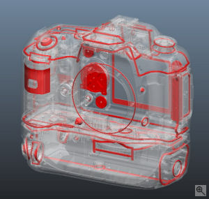 Pentax's K10D single-lens reflex digital camera. Courtesy of Pentax, with modifications by Michael R. Tomkins. Click for a bigger picture!