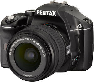 Pentax's K2000 digital SLR. Courtesy of Pentax, with modifications by Michael R. Tomkins. Click for a bigger picture!
