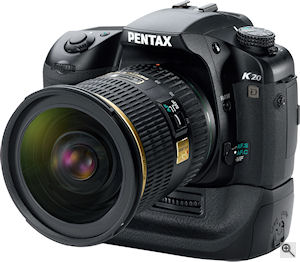 Pentax's K20D digital SLR. Courtesy of Pentax, with modifications by Michael R. Tomkins. Click for a bigger picture!