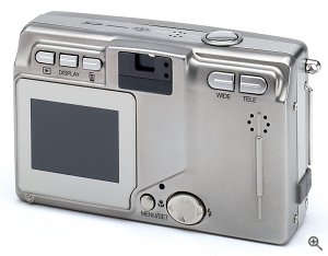 Konica's KD-400Z digital camera, front view. Courtesy of Konica Photo Imaging Inc., with modifications by Michael R. Tomkins. Click for a bigger picture!