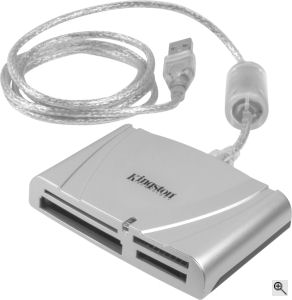 Kingston's 15-in1 Card Reader. Courtesy of Kingston Technology Co. Inc., with modifications by Michael R. Tomkins. Click for a bigger picture!