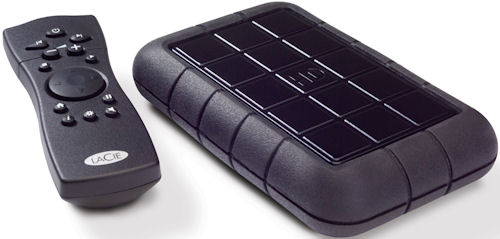 LaCie's LaCinema Rugged HD with remote control. Photo provided by LaCie USA. Click for a bigger picture!
