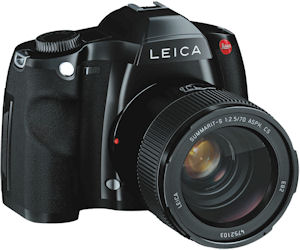 Leica's S2 digital SLR. Courtesy of Leica, with modifications by Michael R. Tomkins. Click for a bigger picture!