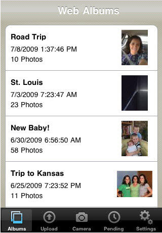 LifePics for iPhone, album upload screen. Screenshot provided by LifePics.