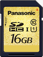 Panasonic's 16GB RP-SDY16G SDHC UHS-I memory card. Photo provided by Panasonic Corp.