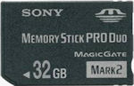 Sony's 32GB Memory Stick PRO Duo Mark II card. Photo provided by Sony Media & Peripherals Europe.