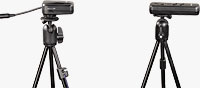 Hama's 5203 Base IR Remote Release receiver (left) and transmitter (right), shown mounted on tripods. Photo provided by Hama GmbH & Co KG.