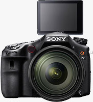 Sony's Alpha SLT-A77 translucent mirror camera. Photo provided by Sony Electronics Inc.