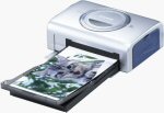 Canon's CP-200 card photo printer. Courtesy of Canon, with modifications by Michael R. Tomkins.