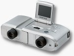 Pentax' DigiBino DB-100 binocular/digicam combo. Courtesy of Pentax Corp., with modifications by Michael R. Tomkins.