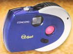 Concord's Eye-Q Go! digital camera, front right quarter view. Courtesy of Concord Camera Corp.