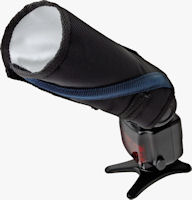 The Rogue FlashBender Small Positionable Reflector, rolled up to act as a snoot. Photo provided by ExpoImaging Inc.