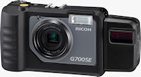 Ricoh's G700SE digital camera, shown with BR-1 laser barcode reader attached. Photo provided by Ricoh Co. Ltd.