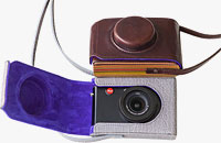 The two limited edition Paul Smith leather cases for the Leica D-Lux 5 digital camera. Photo provided by Leica Camera AG.