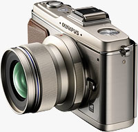 Olympus' M.Zuiko single focal lens concept, shown mounted on a PEN-series camera body. Photo provided by Olympus Imaging America Inc.