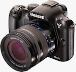 Samsung's NX10 digital camera with 18-55mm OIS lens attached. Photo provided by Samsung Electronics America Inc.