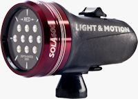 Front quarter view of the Sola 600 compact imaging light. Photo provided by Light & Motion.
