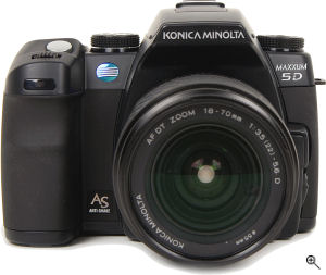 Konica Minolta's Maxxum 5D digital SLR. Courtesy of Konica Minolta, with modifications by Michael R. Tomkins. Click for a bigger picture!