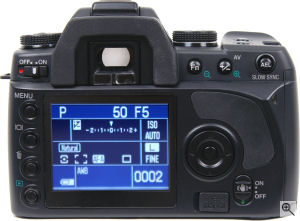 Konica Minolta's Maxxum 5D digital SLR. Courtesy of Konica Minolta, with modifications by Michael R. Tomkins. Click for a bigger picture!