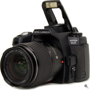 Konica Minolta's Maxxum 5D digital SLR. Courtesy of Konica Minolta, with modifications by Michael R. Tomkins. Click for a bigger picture!