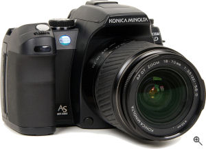 Konica Minolta's Maxxum 5D digital SLR. Courtesy of Konica Minolta, with modifications by Michael R. Tomkins. Click for a bigger picture!